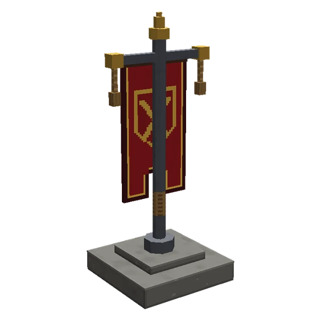 BlockNation clan flag, a red banner with a gold crest on a stone base