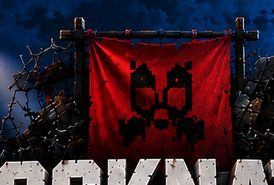 The red skull banner hanging over the base